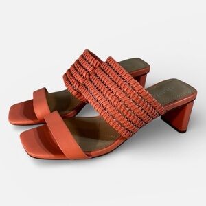 Charles David Coral Orange Fantasy Woven Strap Heel Sandals Coral size 6.5